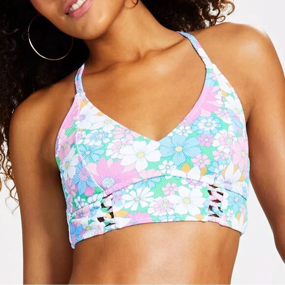 NWT Jessica Simpson Women's Crazy Daisy Cropped Cami Bikini Top - Picture 1 of 7